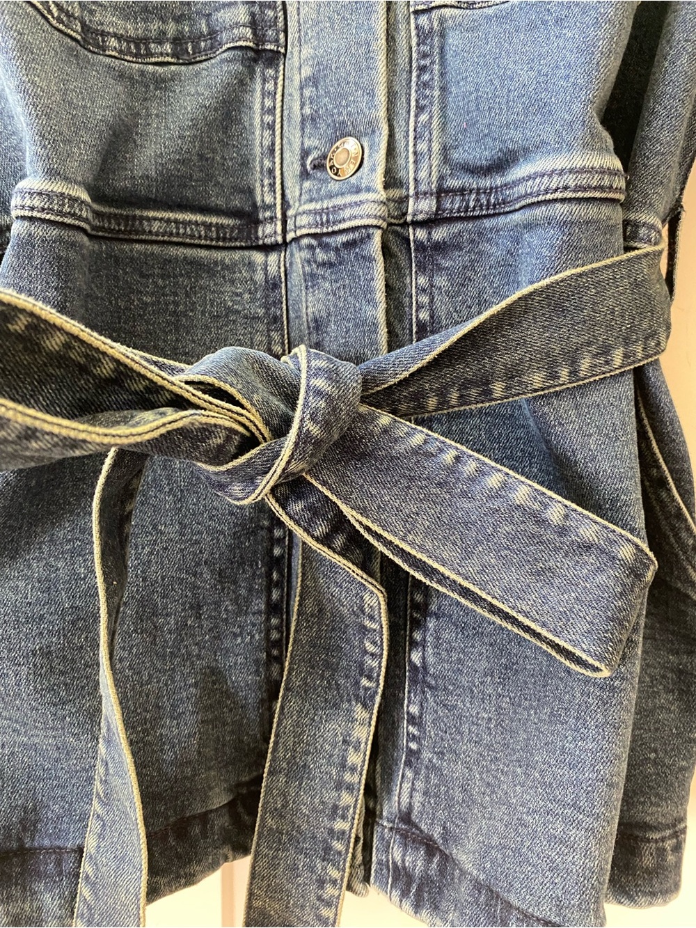 OAT New York Denim Belted Jean Jacket Blue Large - Picture 5 of 11